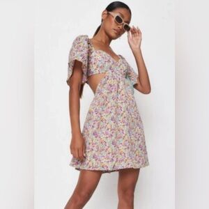 Missguided Purple Floral Cut Out Skater Dress - US 4 UK 8